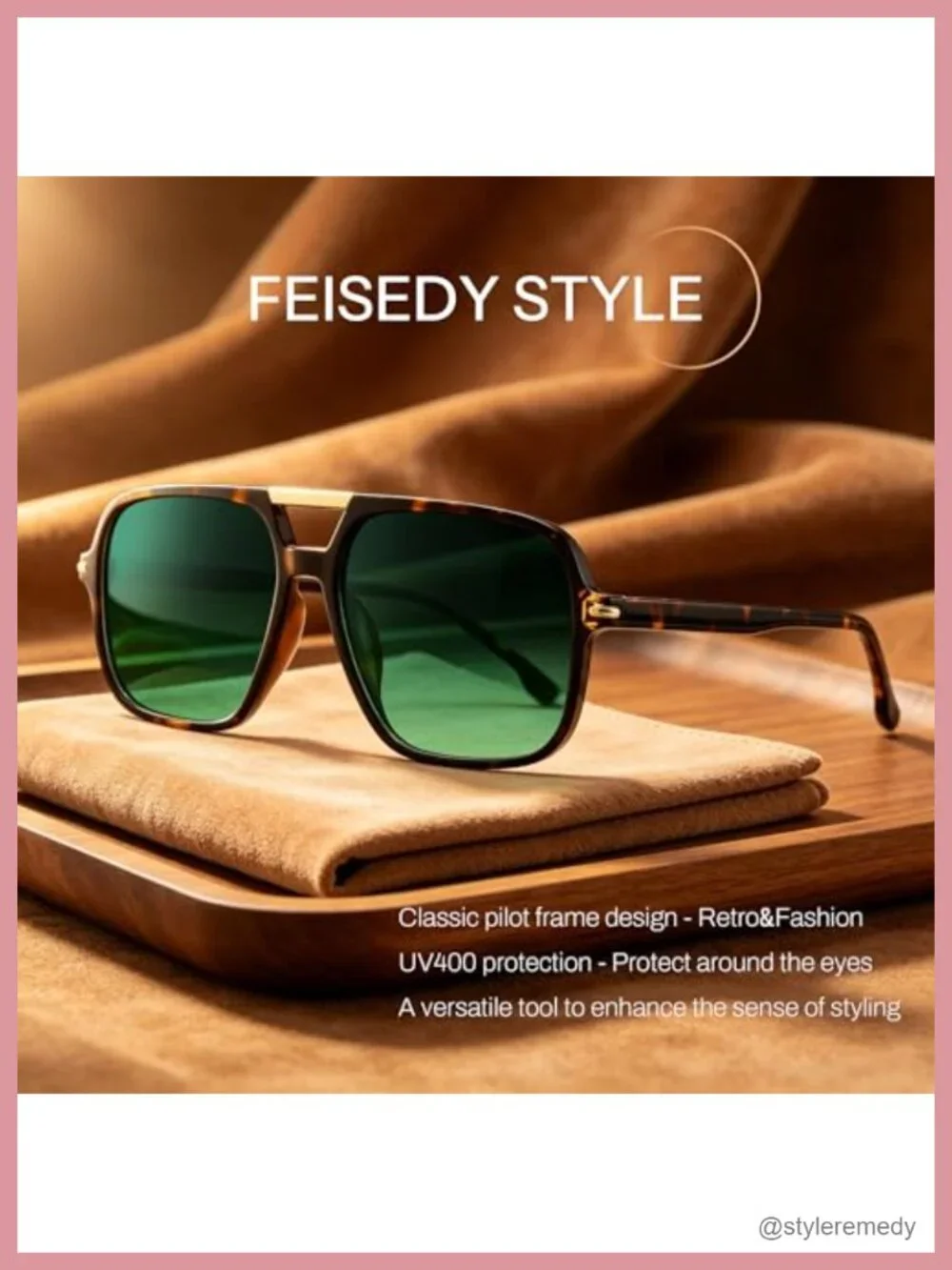 Retro Square Aviator Oversized Sunglasses UV400 Protection Unisex